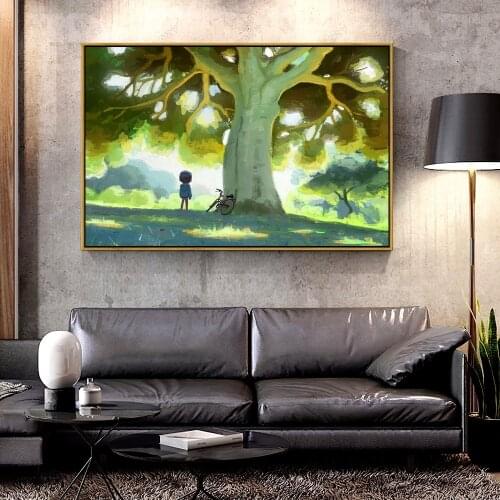 Artcozy Oil Canvas Painting child_bike_tree_For Home Decoration Wall Art
