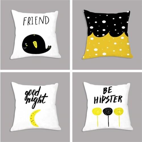 Cartoon White Cushion Abstract Art Minimalist Throw Pillow 45x45cm Decorative Plush Cushion for Sofa Kids Room Decoration