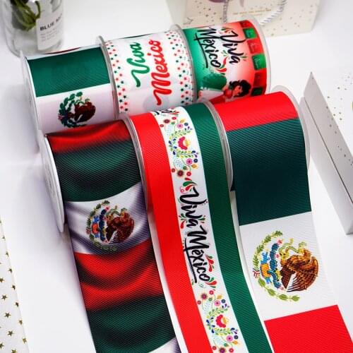 Free shipping 50 yard per size Mexico Flag Ribbons printed grosgrain ribbon 31718