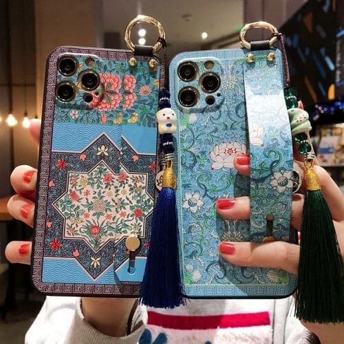 3D Embossed Phone Case For iphone XR X Xs max 11 Pro Max 12 mini Cases For iphone 7 8 6s plus SE Wrist Strap Capa Tassel Covers