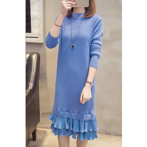 Long Knitted Knee Sweater Womens Straight Dress 2019 Autumn Winter New Medium Long Lace Bottoming Shirt A155