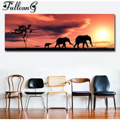 FULLCANG African Style Landscape diamond painting large diy 5d full square/round embroidery mosaic Sunset elephant decor FC1866