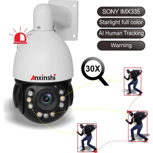 POE 5MP Human Tracking PTZ IP Camera Sony IMX335 Starlight Full Color Night Vision Outdoor Camera Two-Way Talk Sount Light Alarm
