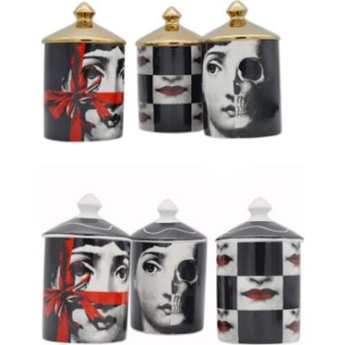 Human Face Vintage Candle Holder makeup brush&pen holder ceramic storage tank creative Diy Milan style desk decoration