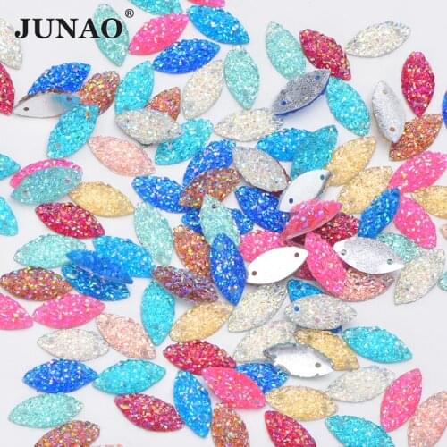 JUNAO 7*15mm Colorful Sewing Crystal Rhinestone Applique Horse Eye Crystal Stone Flatback Resin Gems Sew On Diamond Strass