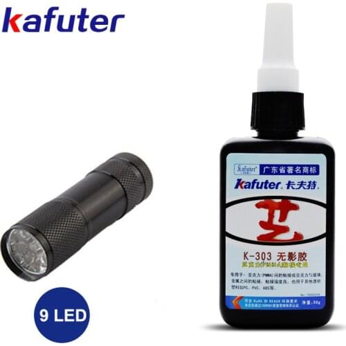 Kafuter 50ml K-303 UV glue acrylic transparent adhesive UV curing adhesive and Glass Adhesive with 9LED UV Flashlight