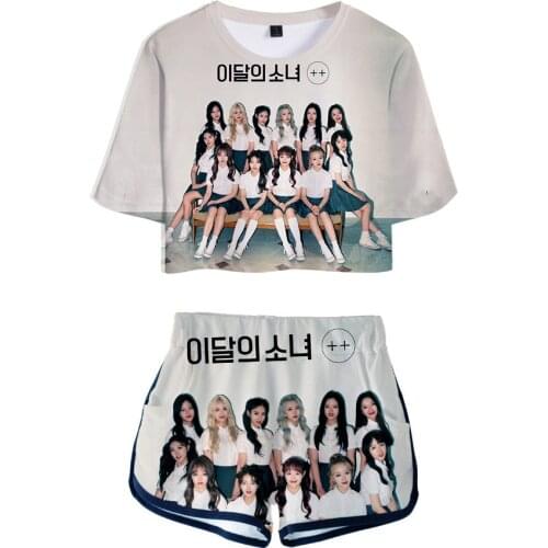 Kpop LOONA Two Piece Set Summer Sexy Casual T shirt Woman Shorts and Crop Top Fashion Tracksuit New 2 Piece Outfits Women