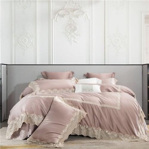New Luxury Pink White Blue Princess Wedding 1000TC Egyptian Cotton Bedding Set Lace Edge Duvet Cover Bed Sheet Pillowcase 4/7Pcs