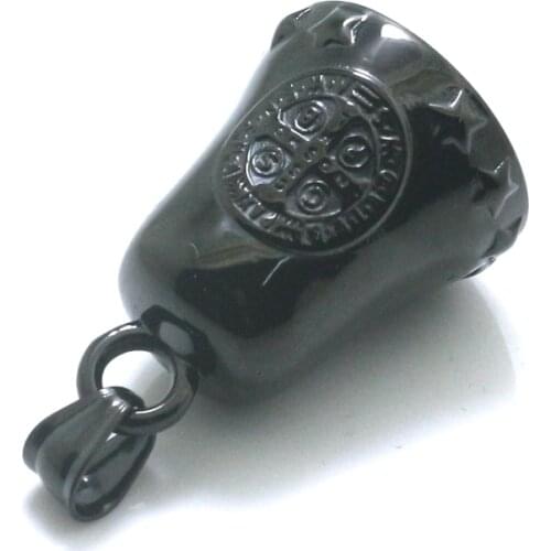 Unisex Saint Benedict of Nursia CSPB 316L Stainless Steel Big Sound Black Bell Star Pendant
