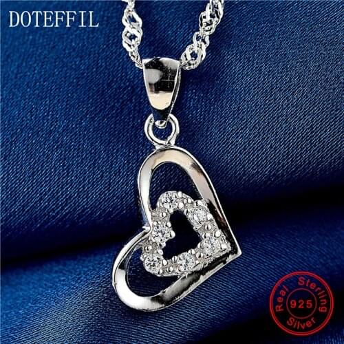 Hot Sales 925 Sterling Silver Women Necklace Charming Heart Pendant Necklace AAA Zircon Silver Women Jewelry