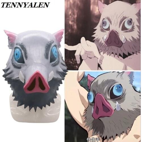 Halloween Cosplay Mask Anime Demon Slayer Cosplay Props Inosuke-Latex Headgear Hashibira kimetsu No Yaiba