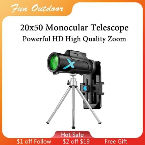 20x50Monocular Telescope Powerful HD High Quality Zoom Binoculars Professional Night Vision Military Long Range Hunting Spyglass