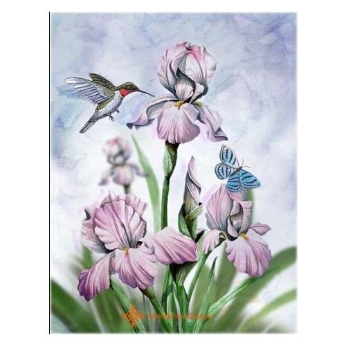 Embroidery Counted Cross Stitch Kits Needlework - Crafts 14 ct DMC DIY Arts Handmade Decor - Iris and Hummingbird