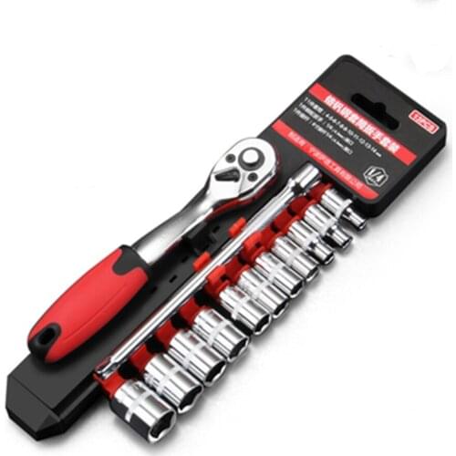 12 In 1 Combination Set Chrome Steel Vanadium Ratchet Set Wrench 1/4 "3/8" 1/2 " Cycle Socket Wrench Kit