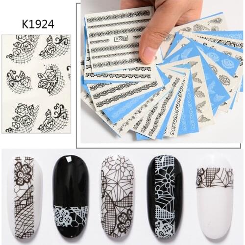 MEET ACROSS 1 Sheet White Nail Art Lace Designs Water Transfer Decals DIY Full Wraps Tools Nail Sticker for Manicure Salon