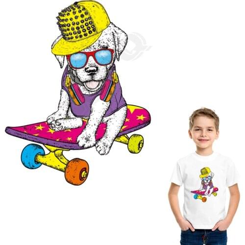 DIY Hiphop Patches Pulley Dog Heat Transfer Patches For T-shirt Dresses Washable Iron-on Patch Heat Print By Household Irons