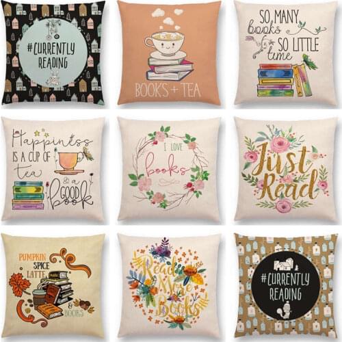 Enjoy Happy Day Nice Tea Reading Books Beautiful Life Good Time Gorgeous Words Decorative Letters Cushion Cover Sofa Pillow Case