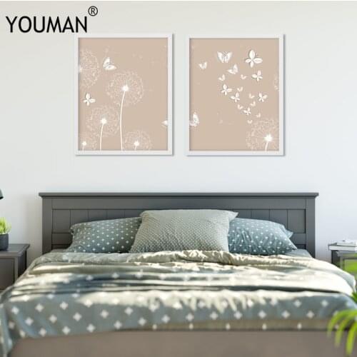 Nordic Frameless Poster Wallpaper Dandelion Butterfly Modern Canvas Painting Art Poster Print Art Wall Picture Childrens Room