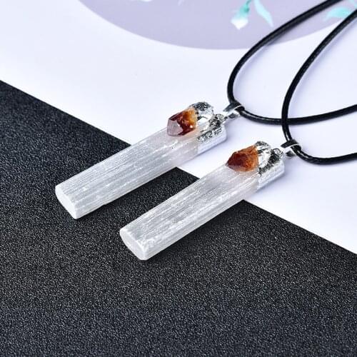 Natural Selenite Plaster Pendant Necklace Citrine Mineral Specimen Jewelry Reiki Healing Crystal Energy Stone DIY gifts Souvenir
