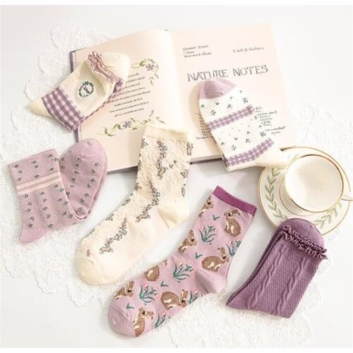 2021 Purple Grid Series Women Socks Caramella 3pairs/lot Elegant Short Socks ins Fashion Invisible Boat Socks for Spring