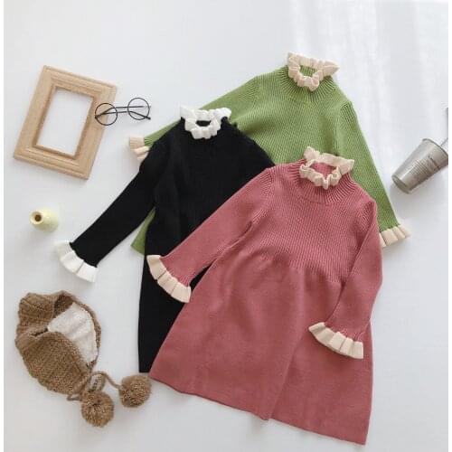 New Autumn and Winter Girls Sweater Dresses Baby Girls Bottoming Dresses Fashion Knitted Kids Princess Dress RT814