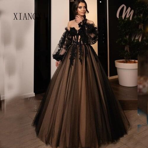 Charming Black Evening Dress Tulle A-Line Off The Shoulder Floor Length Formal Gowns Lace Evening Dresses Long Robe de soiree 20