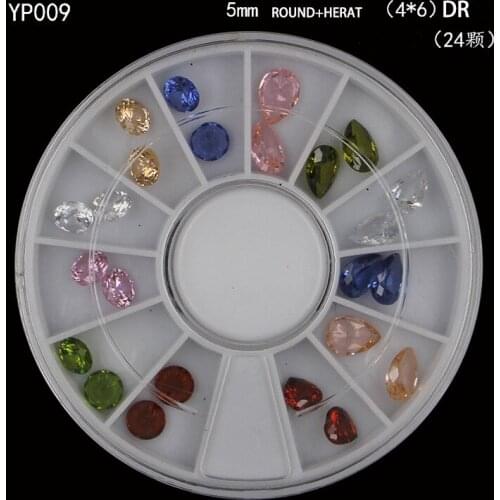The Hugely Popular! Mix 3 Shapes 8 Colours Manicure Zircon Rhinestones Pointback NAIL ART 24pcs/piece 5mm Round and heart 4*6 DR