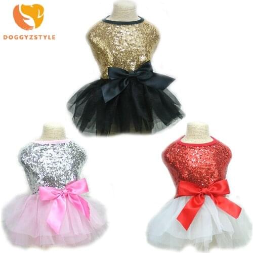 Cute Bling Dog Puppy Bow Dress Tutu Skirt Dog Pet Cat Luxury Princess Wedding Birthday Party Dress Summer Dog Chihuahua Clothes