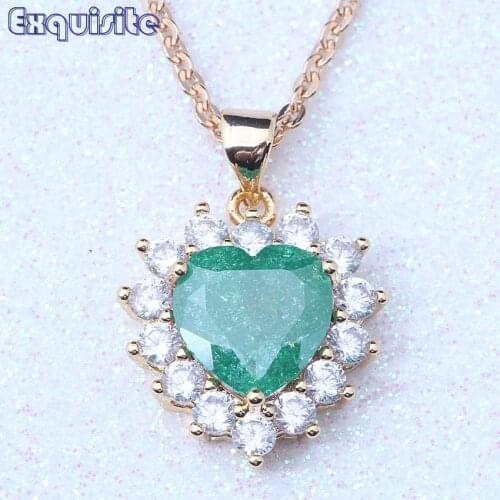 Absorbing Green Ice Crystals Stone & Zirconia Pendants Necklaces Yellow Gold Color For Women Trendy Jewelry L0025