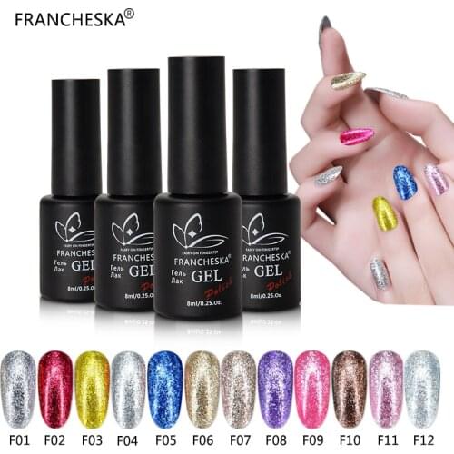 New 12 Colors FRANCHESKA Pro UV Gel Nail Polish Resin Gel Polish Natural Long-lasting Glel UV Glitter Sequin Nail Gel TSLM1