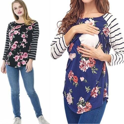 Striped Women Maternity Nursing Long Sleeve Breastfeeding Floral Summer Fashion Hot Sale