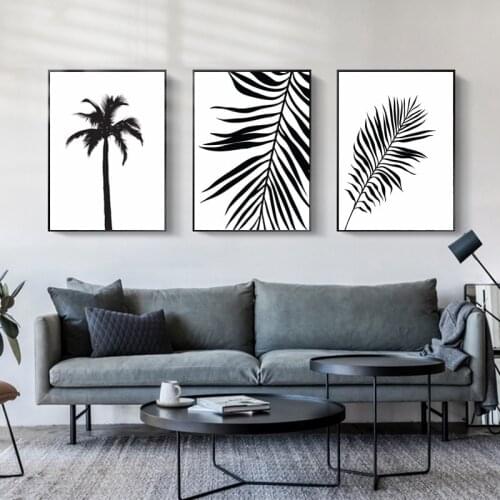 Botanical Print Palm Tree Leaves Poster Black and White Wall Art Minimalism Canvas Painting Wall Pictures for Living Room Decor
