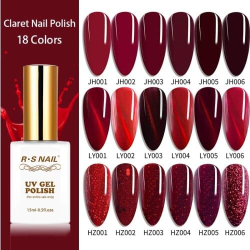 RS NAIL Red Series Gel Nail Polish Red Wine Cat Eye Glitter Gel Varnish Winter Color UV LED Nail Art Gel Lacquer 15ml