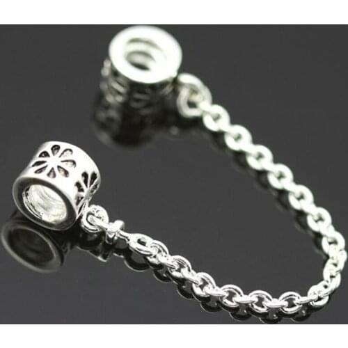 1pc Charm Alloy Silver Chain Bead Safety Chain Bead Fit Bracelet Jewelry Making 9cm