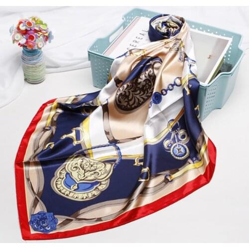 90*90cm Silk Chain Scarves Women Foulard Square Head Hijab Scarf Ladies Satiny Shawl wrap muffler pareo female hijab poncho