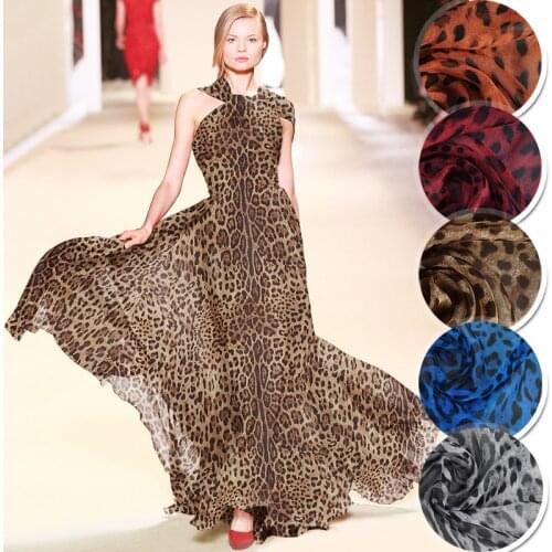 1 meter leopard printed chiffon fabric for sewing pure silk fabrics tissu clothing cloth DIY telas textile thin for skirt gown