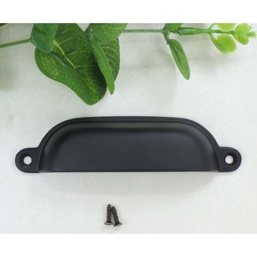 Modern simple unfold install black furniture handles black drawer cabinet pull knob antique black cap shell dresser handle