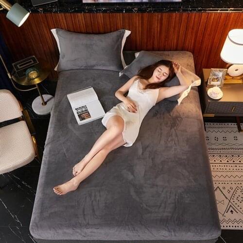 Super Soft Fleece Bed Sheet Warm Winter Fitted Sheet Twin Queen Flannel Mattress Protector Cover Bedding Elastic Bedspreads