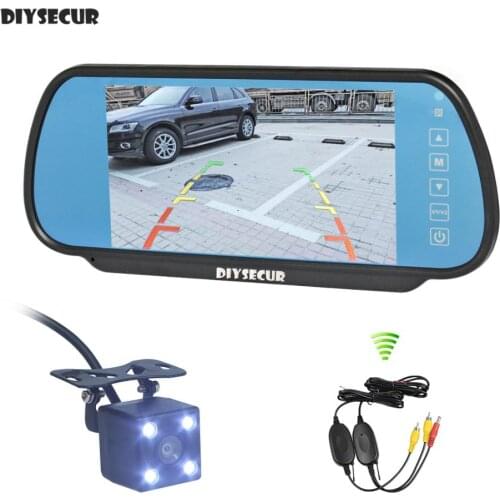 DIYSECUR 7 inch TFT LCD Display Car Mirror Monitor + LED Night Vision Rear View Car Camera Wireless Transmission Parking System