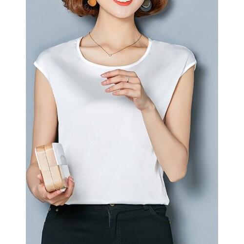 2021 Summer Satin Blouse Women Plus Size Clothing M-4XL Shirts Loose Casual Blouses O-neck Sleeveless Simple Solid Tops 14752