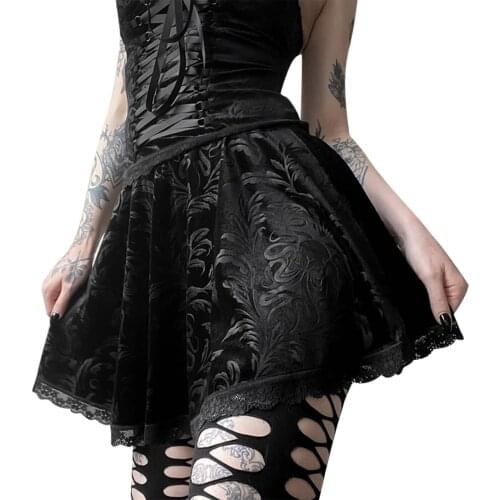 Female sexy black lace stitching skirt Korean campus style JK cosplay lace trim mini skirt low waist slim flared skirt /F