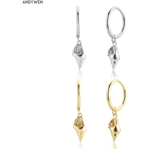 ANDYWEN 925 Sterling Silver Gold Conch Pendant Drop Earring Piercing Clips Women Rock Punk Party Luxury Jewelry Gift Round