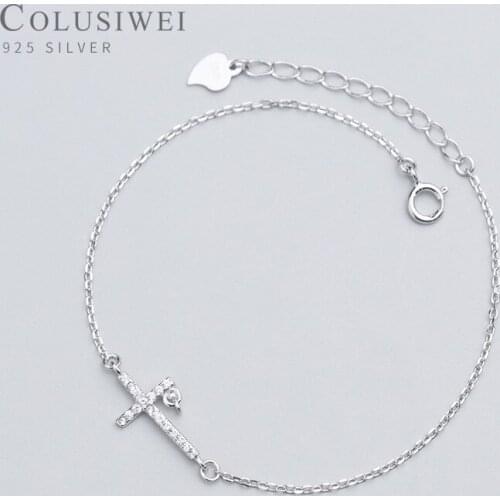COLUSIWEI Pure 925 Sterling Silver Shining Zircon Cross Water Drops Bracelet for Women Silver Link Chain Bracelet Fine Jewelry