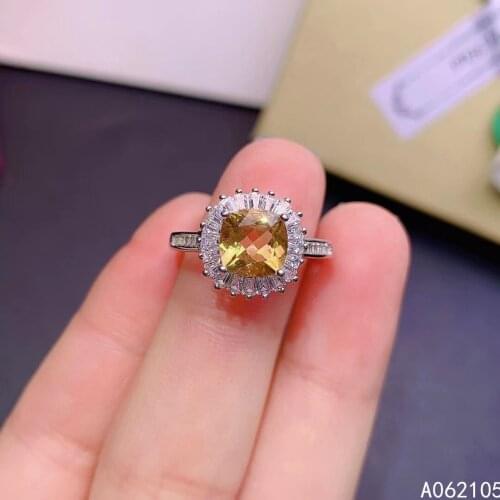 925 pure silver Chinese style natural Citrine womens noble fashion square new adjustable gem ring fine jewelry support detectio