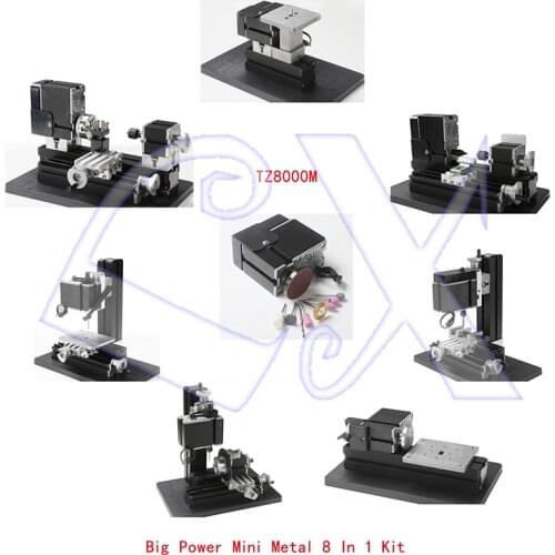 ZhouYu TZ8000M 60W Metal 8 in 1 Mini lathe/60W,12000rpm Mini 8 in1 lathe Kit/8in 1 Metal lathe/Drilling,Milling,Sanding Machine