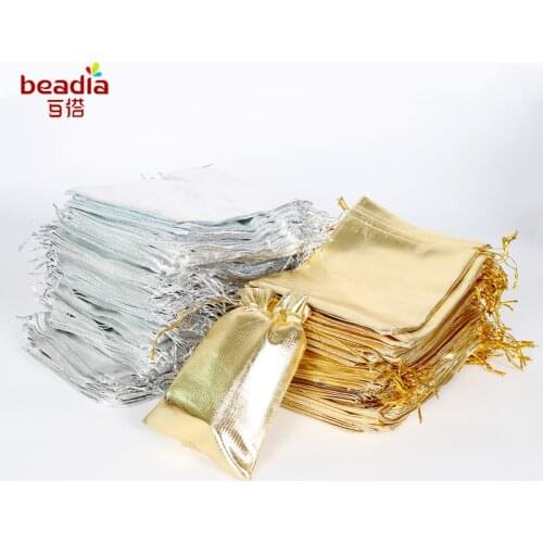 10pcs Silver Gold Color Metallic Foil Organza Pouches Christmas Wedding Party Favour Gifts Candy Bags 7x9/9x12/10x15/13x18cm