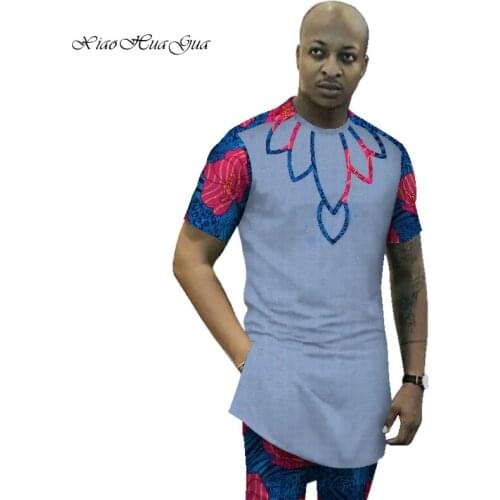 2020 Traditional African Handmade Men Clothing Cotton Top and Pants Sets African Print 2 Piece Pants Sets Men Clothes WYN481