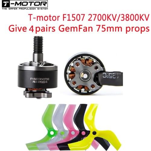 4PCS T-Motor F1507 1507 2700KV 3-6S/3800KV 3-4S Motor Give 4Pairs Gemfan 75mm Propeller (4PCS CW+4PCS CCW)