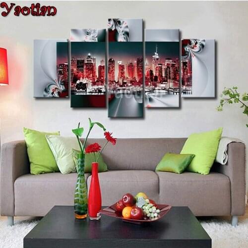 5 Pieces New York City Night Scenes diamond embroidery round diamond mosaic full square diamond painting cross stitch diy 5d art