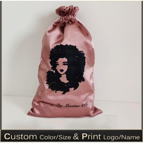 50pcs 20x30cm Bean Paste Color Virgin Hair Package Bags Satin Extensions Wigs Bundels Silk Storage Drawstring Custom Logo Bag